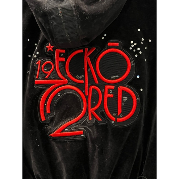 Ecko Red Vintage 90's Velvet Embroidered Rhinestone Zip Up Hoodie Size Medium - Picture 7 of 9